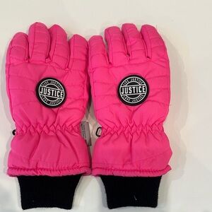 Justice Bright Pink Quilted Mittens with Black Cuffs